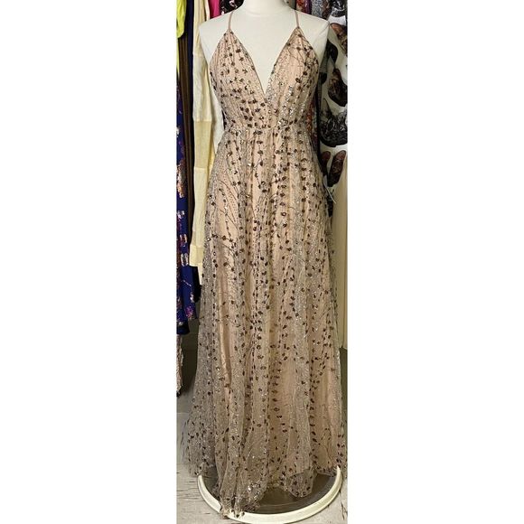 Lulu's Luminous Night Taupe Glitter Sequin Dress - Picture 2 of 4